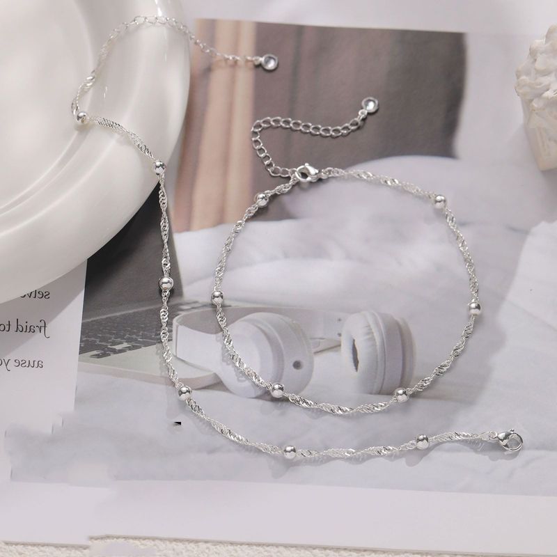 Brass Real Gold Plating Hot Selling Fashion Zircon Inlaid Simple Beach Chain Women's Anklet Set_voghion.com