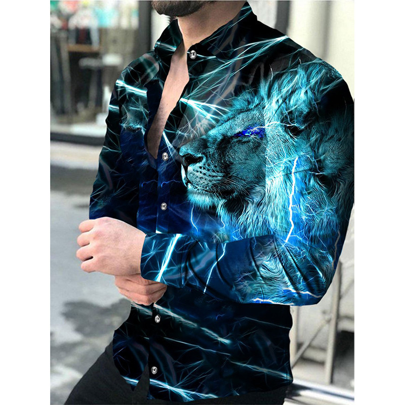 2023 New Spring Autumn Men's Long sleeved Flower Large and Thin Top Gradient Print Shirt_voghion.com