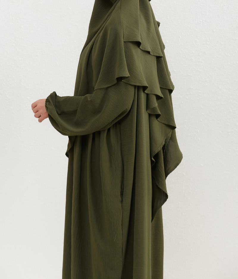 Women's Clothing Two Piece Set Solid Color Headscarf Robe Dress Ethnic Style_voghion.com