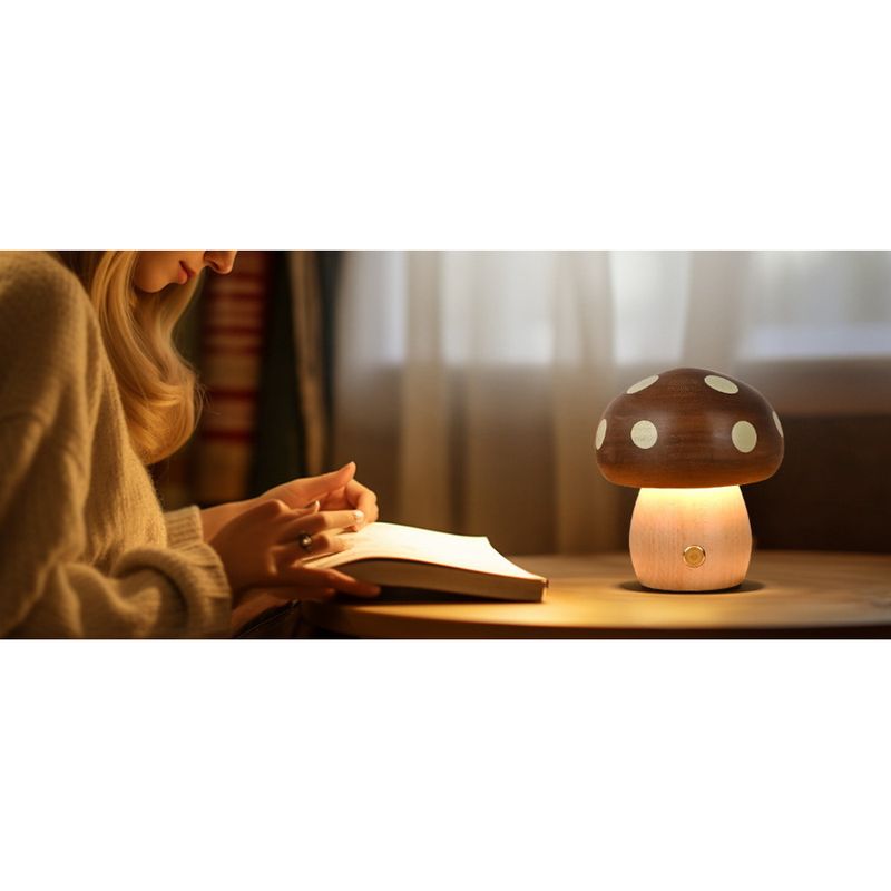 Lampada da tavolo a LED per bambini in legno di faggio, creativa, con effetto luce notturna a forma di fungo, regalo per bambine_voghion.com