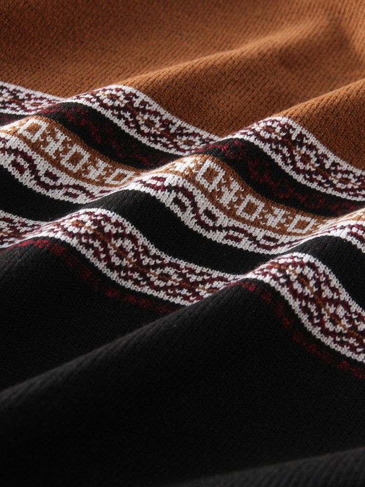 Maglione vintage in maglia color-block con collo con cerniera, pullover a righe per uomo, stile retrò autunno-inverno, comodo ed elegante_voghion.com