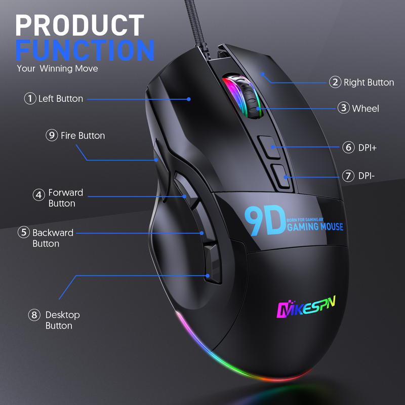 12000DPI Macro RVB Souris De Jeu 9 Touches Programmables Jeu Souris RVB Lumière Max À 6 Niveaux Pour Pc Mac Gun PUBG Ordinateur Portable_voghion.com