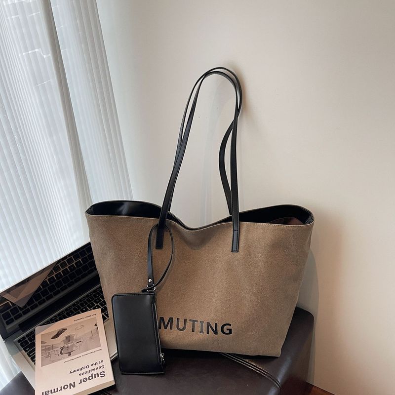 Large Capacity Canvas For Women Summer Versatile 2025 New Casual Shoulder Textured College Student Class Tote Bag_voghion.com