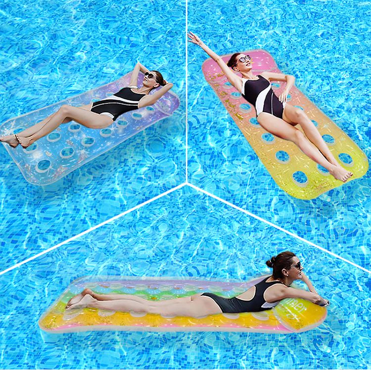 Shimmer Inflatable Lounge Chair - Ergonomic Backrest & Neck Support (Gradient PVC Floating Bed For Pool/Beach Sparkle Design With Ventilation Holes)_voghion.com