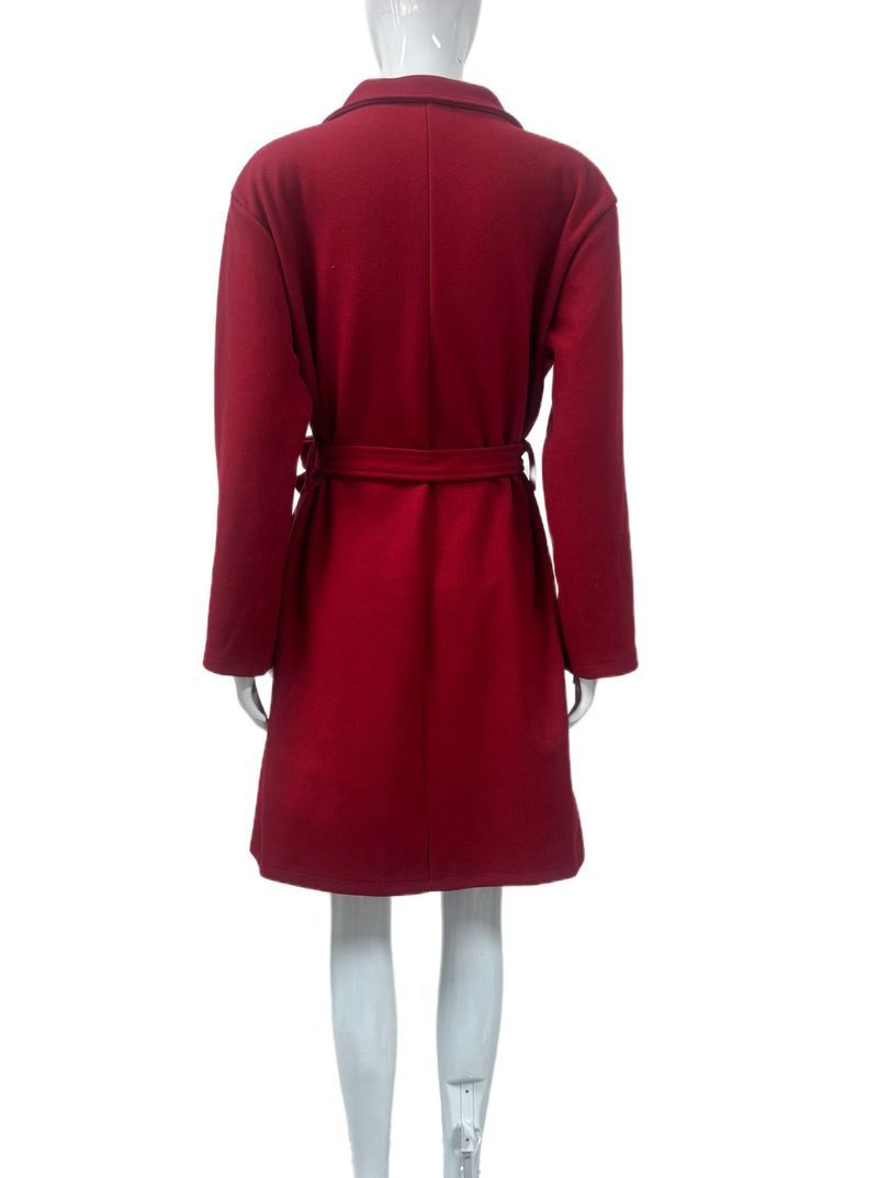Autumn Winter New Women's Woolen Long Lace-up Wool Coat Solid Color Simple Slim Jacket_voghion.com