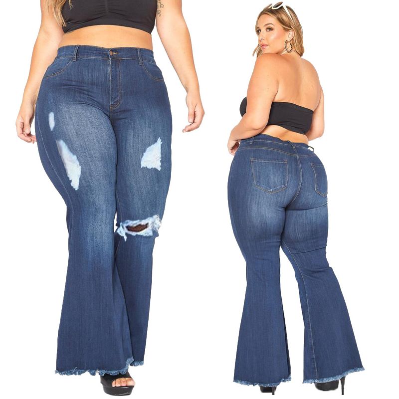 Women's clothing sexy fashion knee hole stretch slim denim flared pants_voghion.com