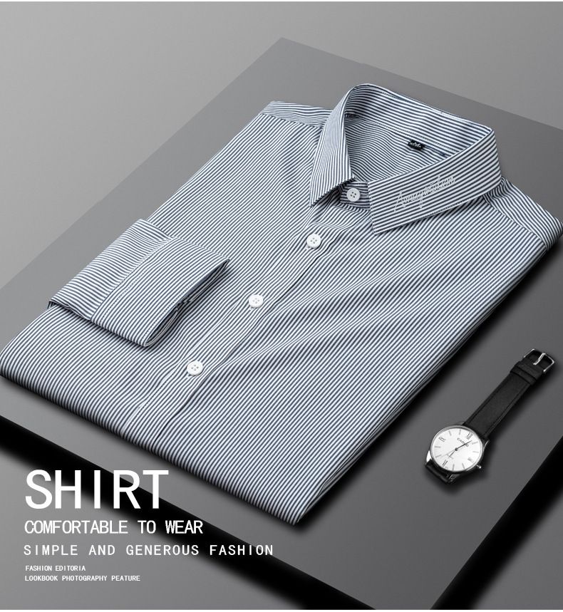 2022. aasta kevad- ja sügismoe uued kitsa lõikega triibulised triikimist mittevajavad pikkade varrukatega meeste särgid_voghion.com