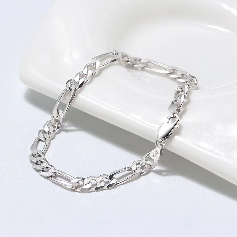 Bracciale Figaro in argento puro Cross-Level S, catena Hip-Hop madre-figlio, personalità unisex_voghion.com