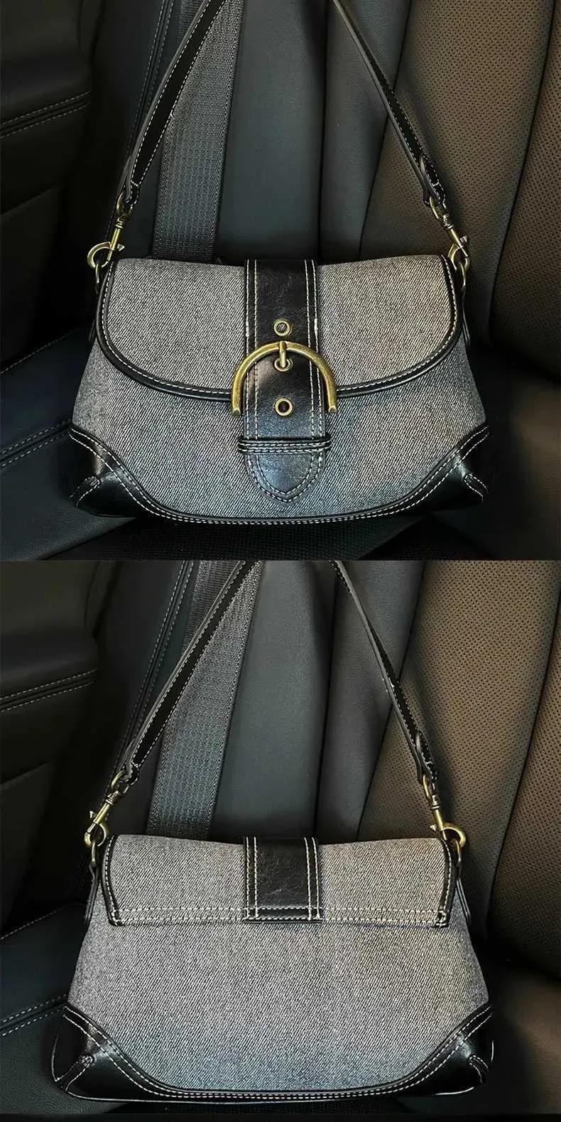 Hot Denim Underarm Bag - Canvas Splicing Design, Envelope Style Handbag For Women_voghion.com