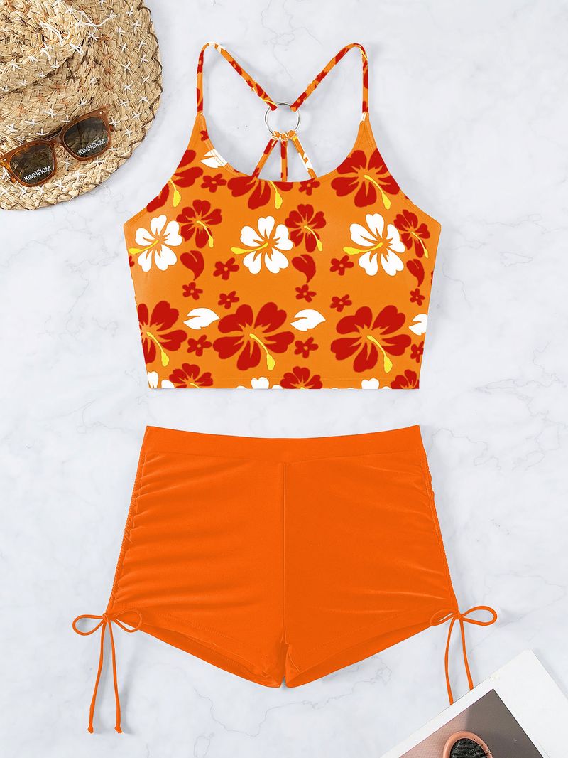 Ženska oblačila Tankini Tisk Boksarice z visokim pasom Konzervativne bikini Razcepljene kopalke Kopalke_voghion.com