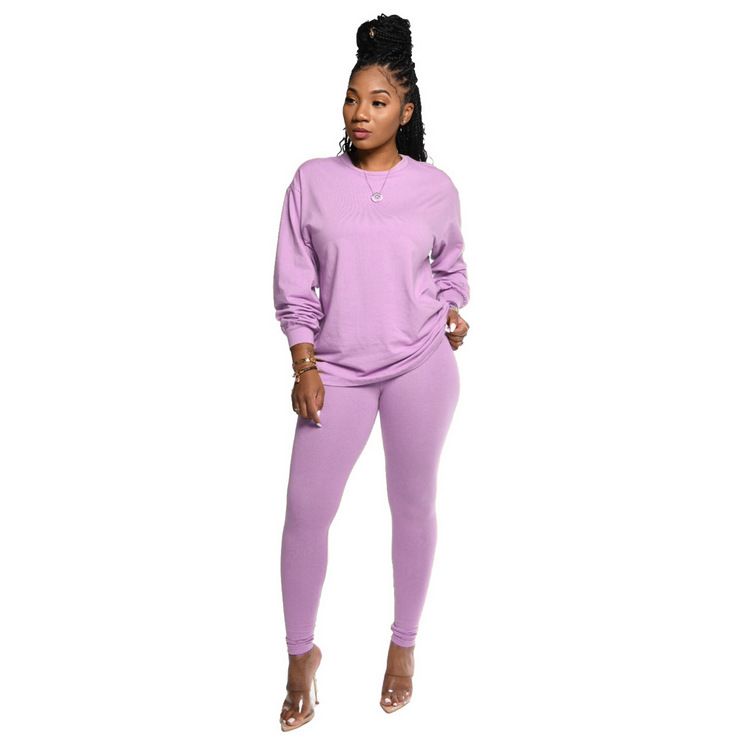 Women's Long Sleeve Tracksuit Set - Stylish & Comfortable Solid Color Outfit For Fall/Winter, Casual Elegant Lounge Wear_voghion.com