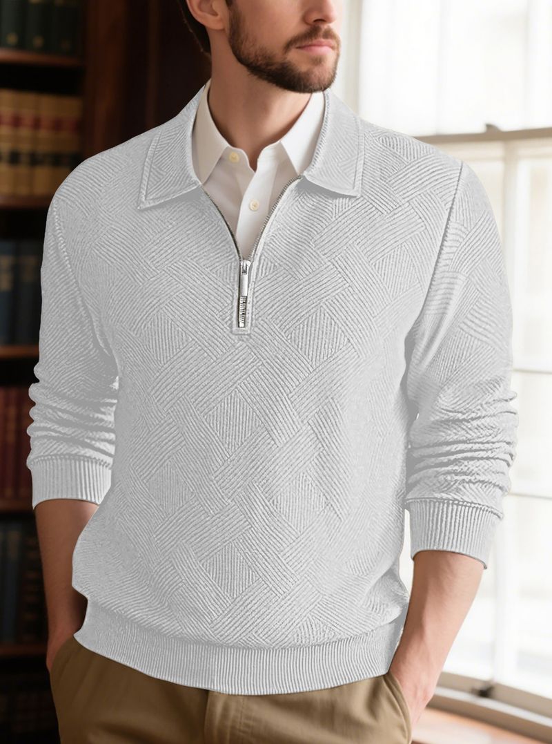 Herbst-Retro-Jacquard-Pullover mit halbem Reißverschluss für Herren – Slim Fit, langärmliger, lässiger Rundhalsausschnitt für den urbanen Stil_voghion.com