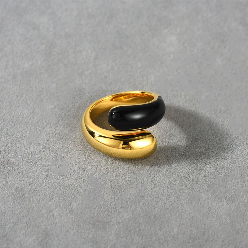 Damenschmuck Schwarz-Gold Emaille Tropfglasur Messing Ring, Geometrischer Minimalistischer Statement Ring, Modischer und eleganter Nischenring_voghion.com
