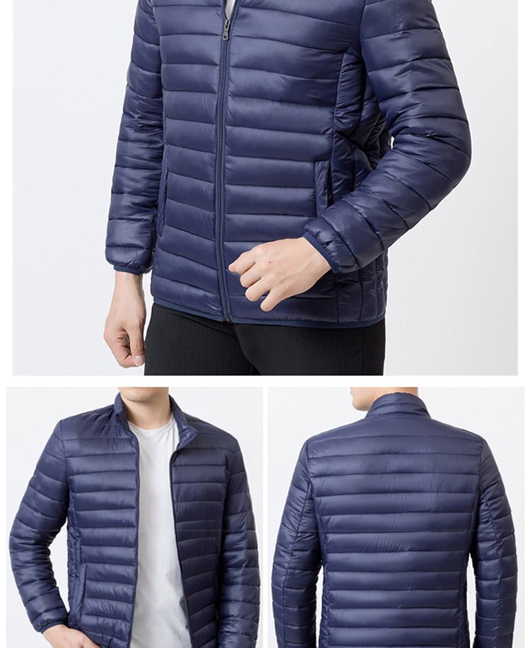 Slim Fit Winterjacke für Herren – leichter, wattierter Mantel aus Polyester, Stehkragen, mehrere Taschen, Übergrößenoptionen (Schwarz, Marineblau, Weinrot, mehr)_voghion.com