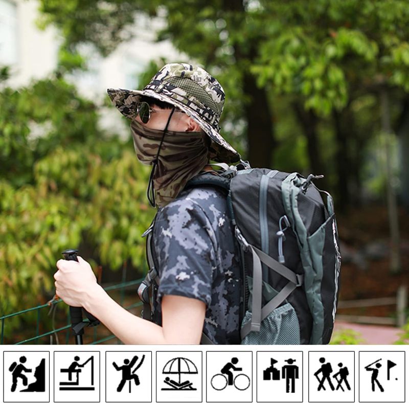 Sun Men's UPF 50+ Safari Summer Wide Brim Camo Hiking Army Boonie With Cooling Multifunctional Tube Scarf Outdoor_voghion.com