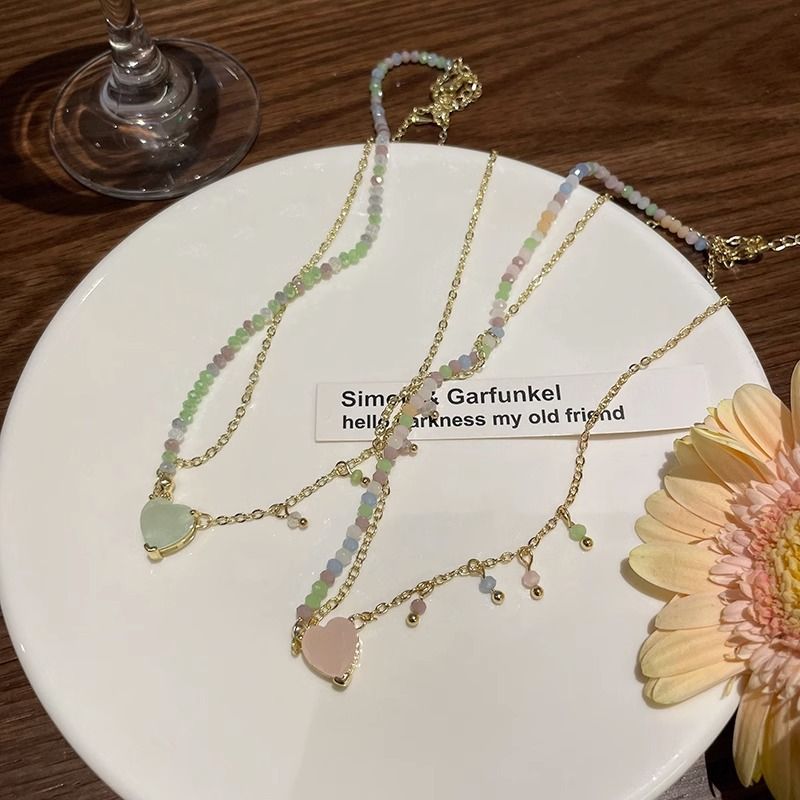 Collier de perles d'amour à double couche de style froid 2023 nouvelle chaîne de clavicule féminine accessoires de collier de tempérament de célébrité en filet_voghion.com