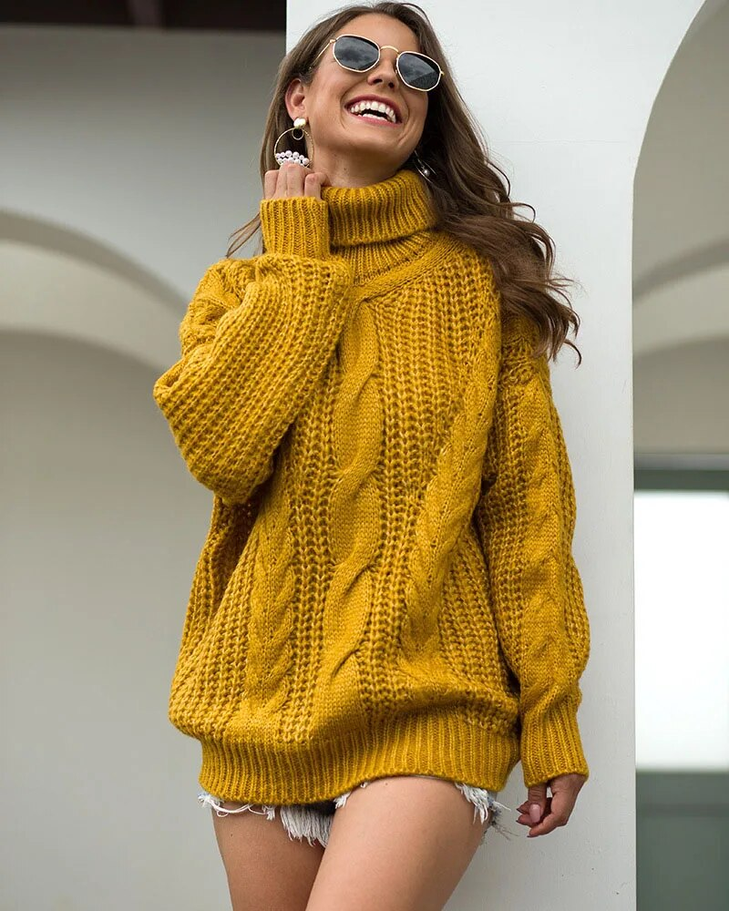 Women Oversized Sweater Loose Autumn Winter Turtleneck Elegant Knitted Warm Pullovers Fashion Solid Tops Knitwear Jumper_voghion.com