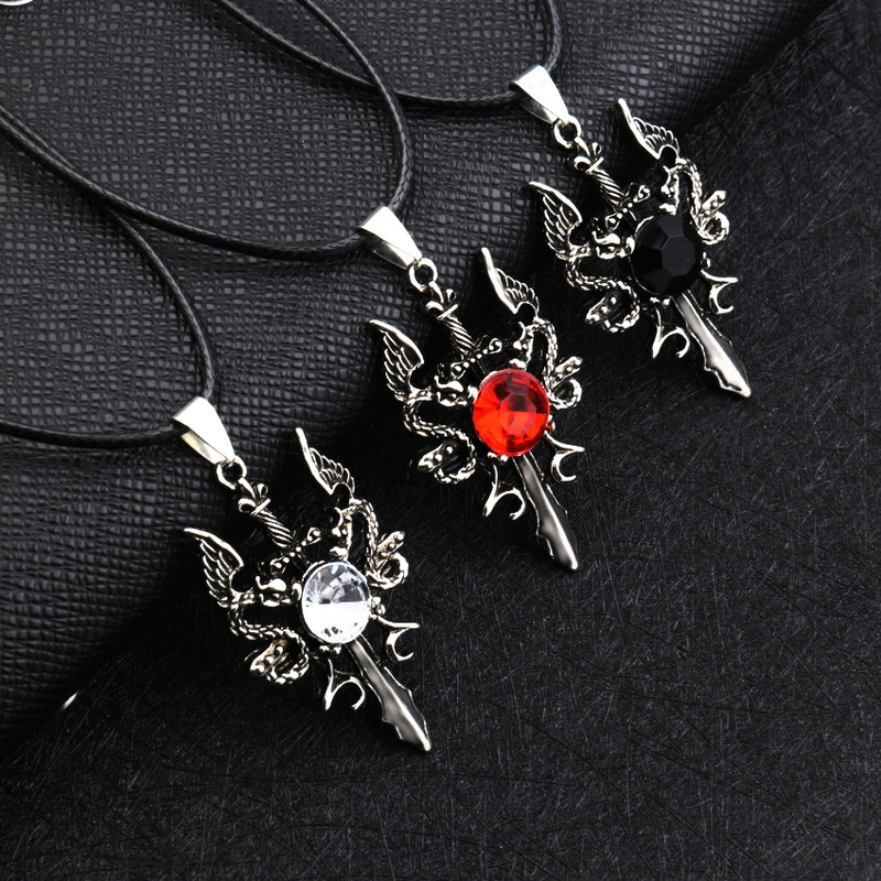 Mode Dragon Sword Halsband Cross Hänge Hip Hop Punk Halsband för män Cross Smycken Accessoarer Party Present_voghion.com