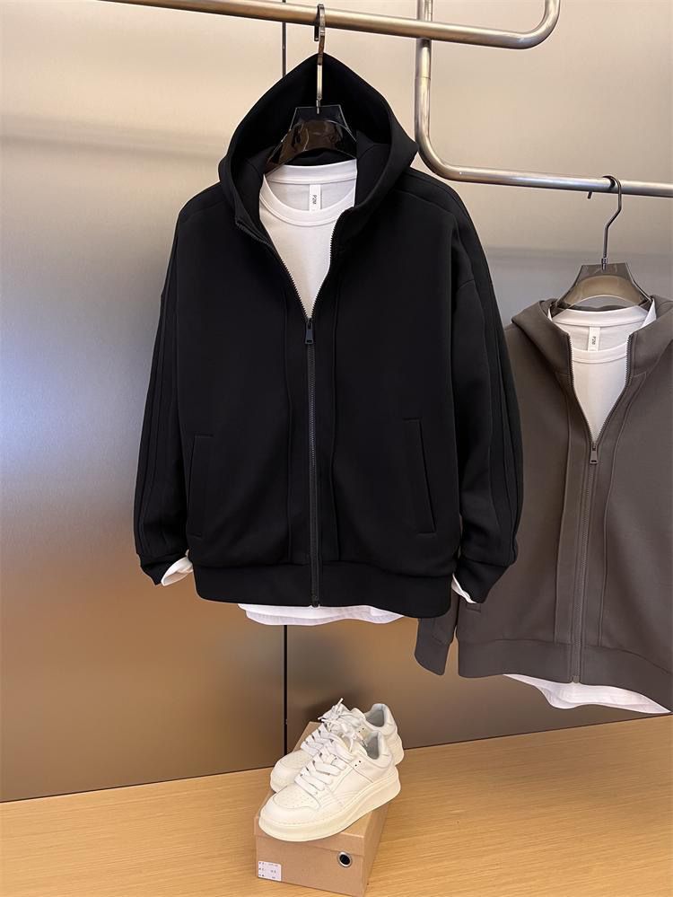 Men's Clothing Free shipping autumn and winter new heavy air layer drop shoulder loose silhouette hooded cardigan sweater men's zipper_voghion.com