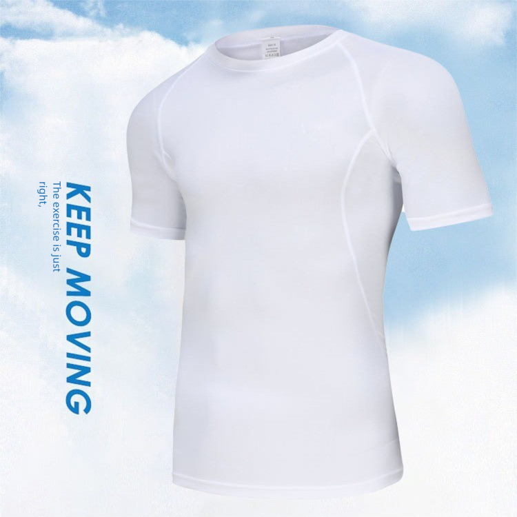 Klassische Fitness-Kurzarm-Outdoor-Sporttrainings-Lauf-Schnelltrocknungs-Stretch-Enganliegende Kleidung für Herren_voghion.com
