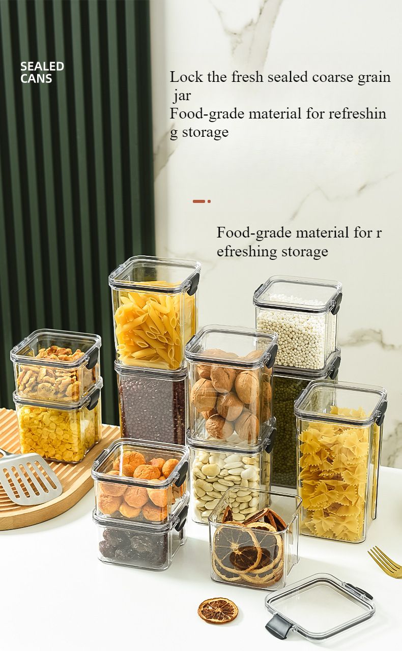 Storage Box Square Snack With Lid Storage Tank Cereal Can Sealed Jar Cereals Storage Jar_voghion.com