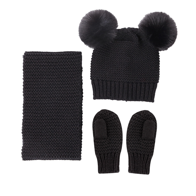 Vêtements pour bébé en laine monochrome, ensemble chaud pour enfants, chapeau, écharpe et gants, trois pièces_voghion.com