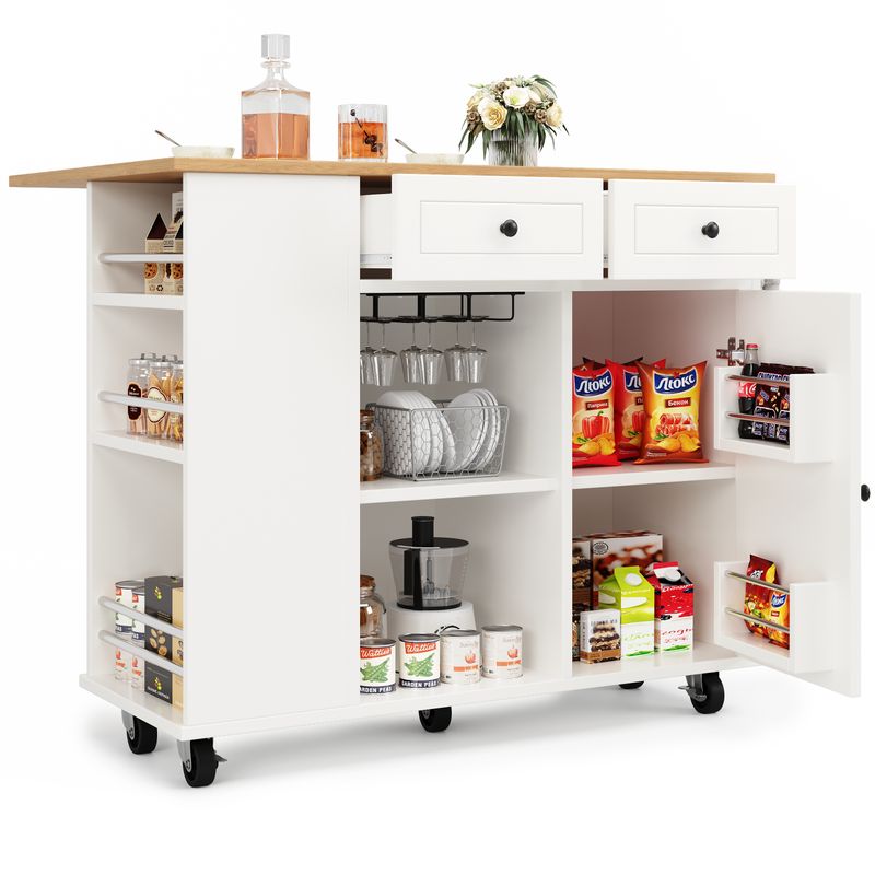 Kücheninsel Mit Trennwänden, Snackhalter, Weinglasregal, Holzmaserung, Weiß_voghion.com