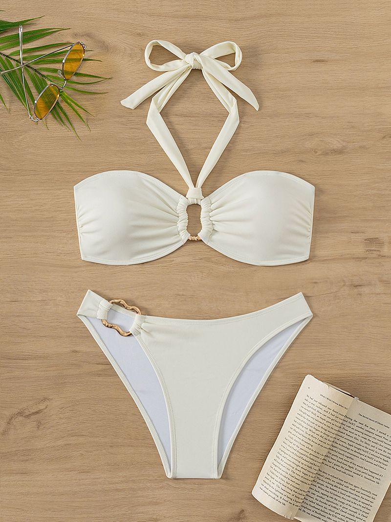 Maillot de bain deux pièces sexy pour femme, bikini fendu, col en V_voghion.com