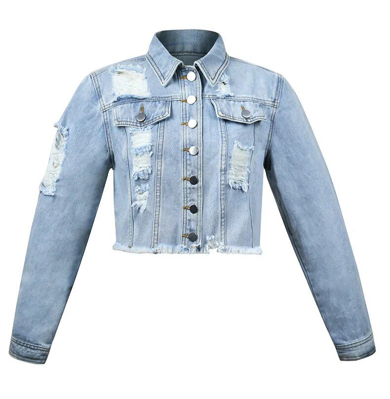 2024 herbst Neue Frau Langarm Ripped Kurze Denim Jacke Mode Hipster Jeans Mantel Straße Casual Weibliche Kleidung S-XL_voghion.com