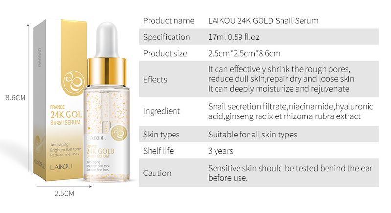 Siero Laike Gold Foil Snail Essence 17ml Prodotti idratanti per la cura della pelle Confezione inglese_voghion.com