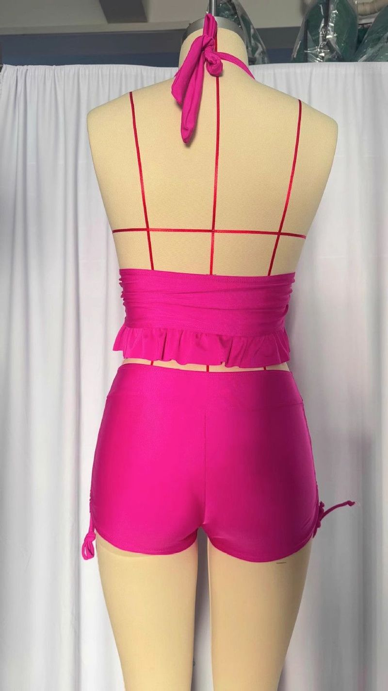 Maillot de bain une pièce sexy, couleur unie, coupe slim, froncé, nouvelle collection 2025_voghion.com