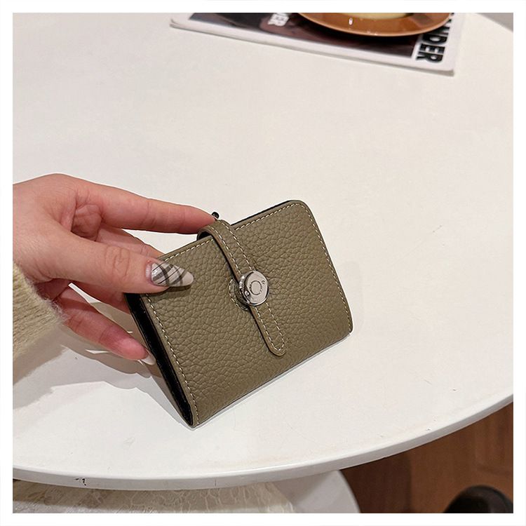 Women’s Bags New Leather Litchi Pattern Short Card Bag Simple Small Fresh Two Fold Ladies Small Wallet With Multiple Compartments_voghion.com