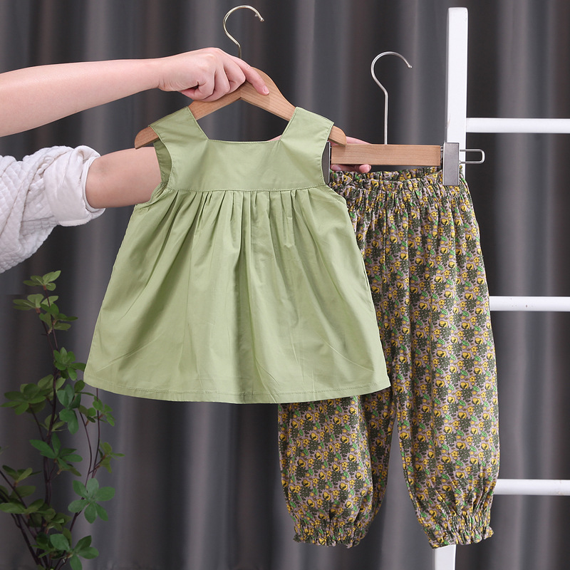 Ensemble deux pièces Short à manches courtes pour garçons et filles, nouvelle édition coréenne d'été 2024, pantalon anti-moustique à fleurs pour enfants_voghion.com