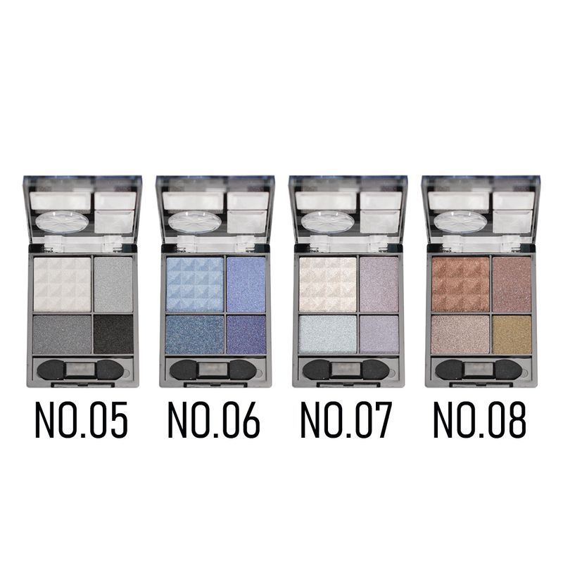 Lidschatten, vierfarbiger Perlglanz-Lidschatten, reich an Farbe, feine Perlglanzpartikel, langanhaltend und nicht leicht zu verblassen, wird mit einem Pinsel geliefert_voghion.com