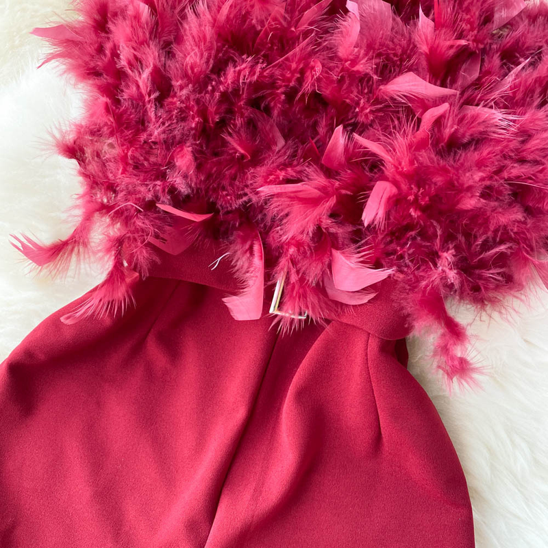 High-End-Nischen-Design, pelziger Overall mit Röhrenoberteil, Damen-Sommer-Neue, lockere, gerade Hose mit weitem Bein_voghion.com
