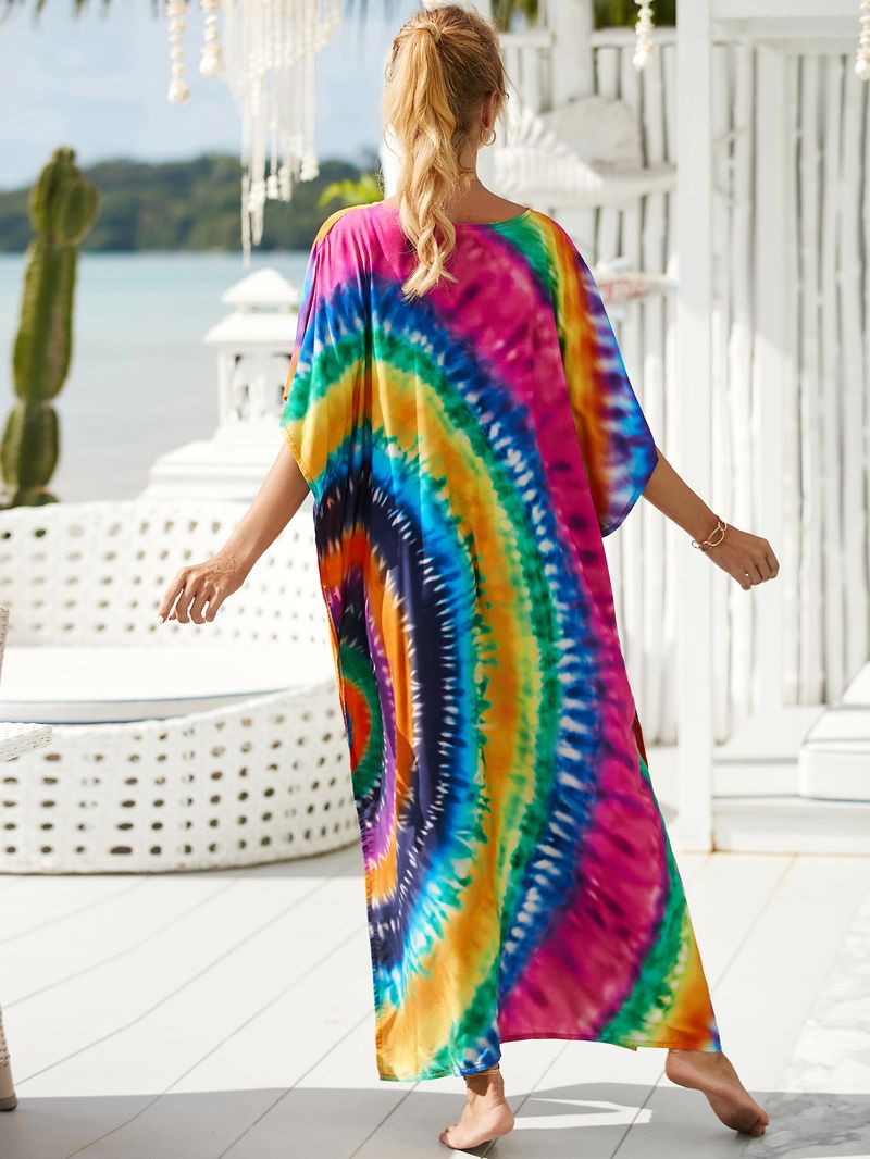 Strandkleid aus 100 % Baumwolle für Damen – Sonnenshirt mit Boho-Print, locker sitzende Bademode, Langarm-Tunika für den Urlaub am Pool_voghion.com