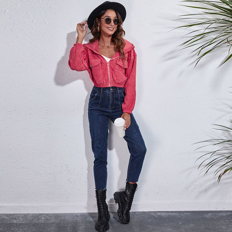 Giacca in velluto a coste con cappuccio, autunno inverno, ampia, con spalle cadenti, manica lunga, corta, moda donna_voghion.com