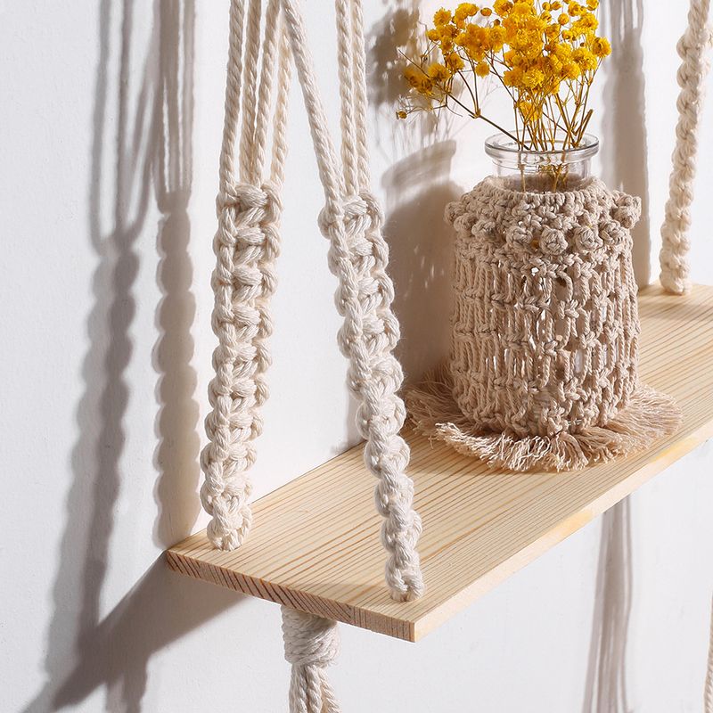 Estantería tejida estilo ins, decoración de pared de madera para el hogar, estantería para balcón y ventana salediza, regalo_voghion.com