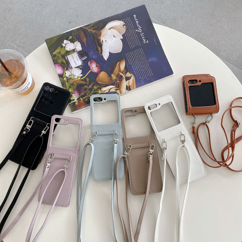 Mobile phone case Suitable for Samsung Z Flip5 mobile phone case GalaxyZ Flip4 folding litchi pattern diagonal protective case ZFlip3_voghion.com