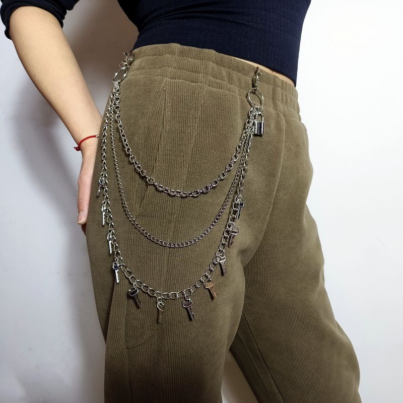 Gioielli europei e americani, nuovi lucchetti con chiave, ciondolo con catena per cintura, stile punk esagerato._voghion.com