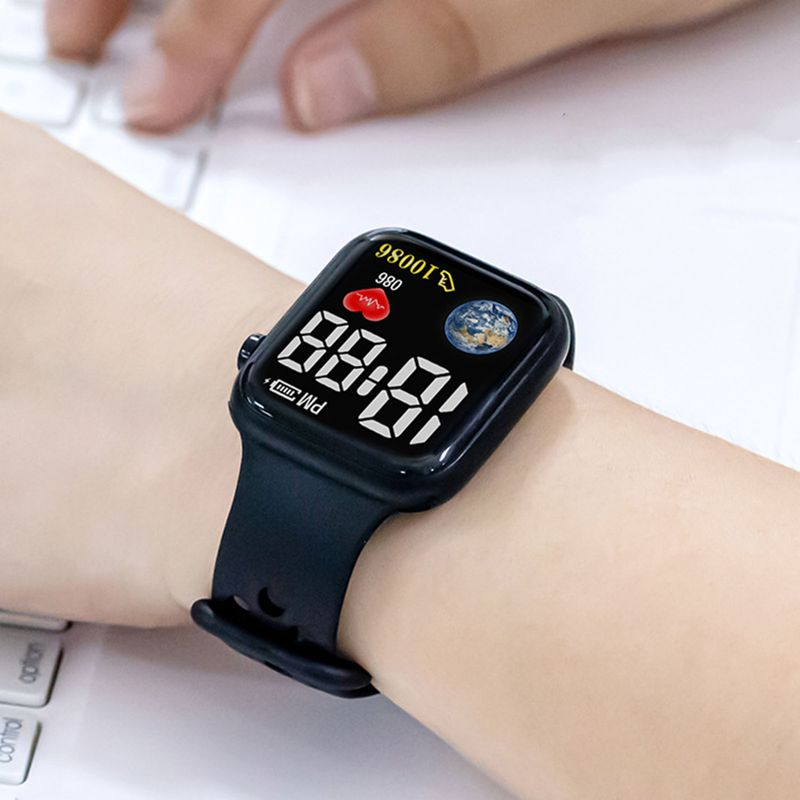 Shuosbai Kinderen Elektronische Lichtgevende Vierkante Wijzerplaat Levensknop Bediening Decoratieve Aarde Print Kinderen Jongens Meisjes LED Digitaal_voghion.com