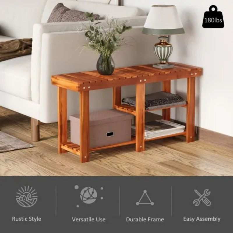 Shelves Livingroom With Shoe Wood Te Rustic Bench Bench Shoe Hallway Entryway For Rack Organizer Acacia Entryway Storage 3-Tier_voghion.com