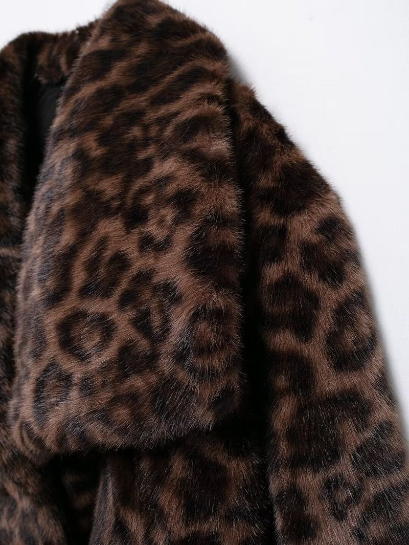 Cappotto in pelliccia sintetica con stampa leopardata - Giacca invernale corta con misto spandex (XS/S/M/L)_voghion.com
