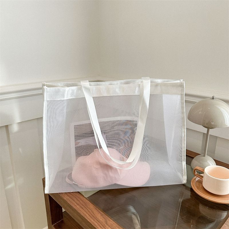 Borsa tote personalizzata per la spesa, nuova, semplice ed elegante, con tracolla singola, grande capacità, in rete trasparente, 2024_voghion.com