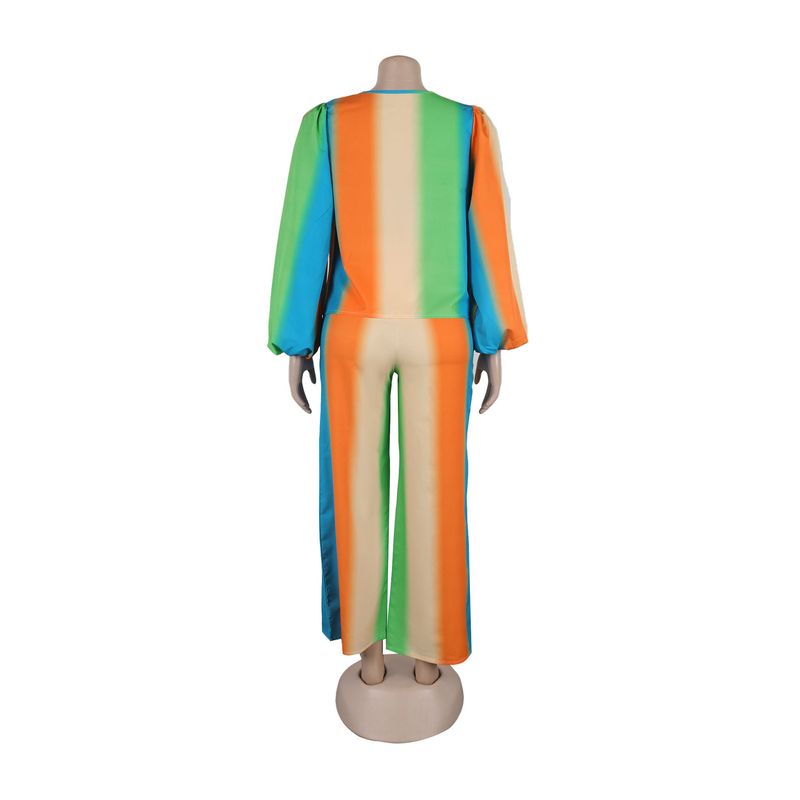 Women's Clothing Printed Swing Collar Wide Leg Pants Suit_voghion.com