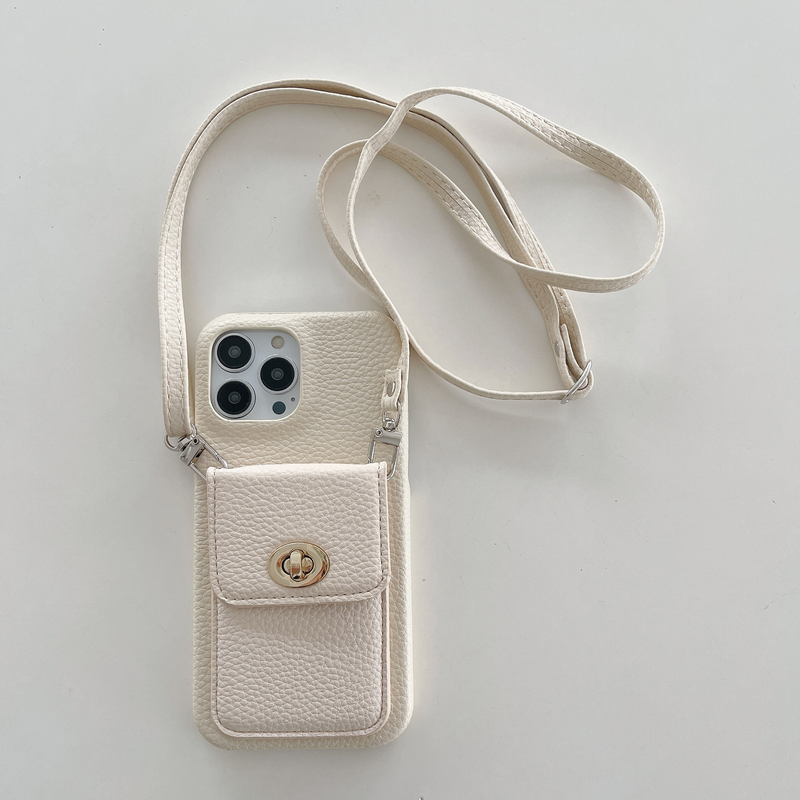 Mobile phone case lock card holder diagonally suitable for Apple 15pro max mobile phone case iPhone14 pebbled pattern protective cover_voghion.com