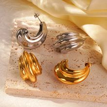 Cross-border hot earrings fashion stainless steel earrings trend simple twisted round ladies earrings jewelry wholesale_voghion.com