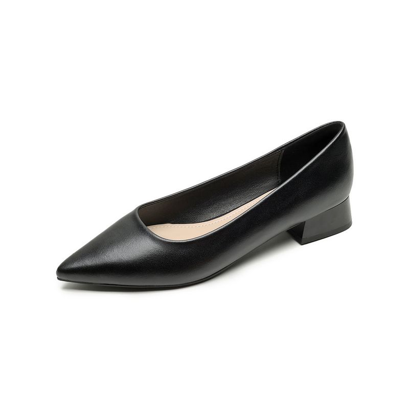 Pointed Single Shoes Women's Light Mouth Thick Heel High Heels One Pedal Black Commuter Work Shoes_voghion.com