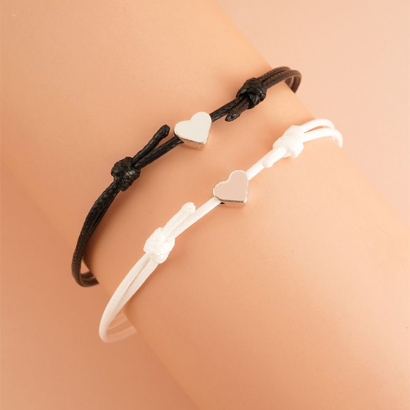 Rope Love Bracelet, Simple Wax Thread Woven Adjustable Couple Heart Bracelet Jewelry_voghion.com