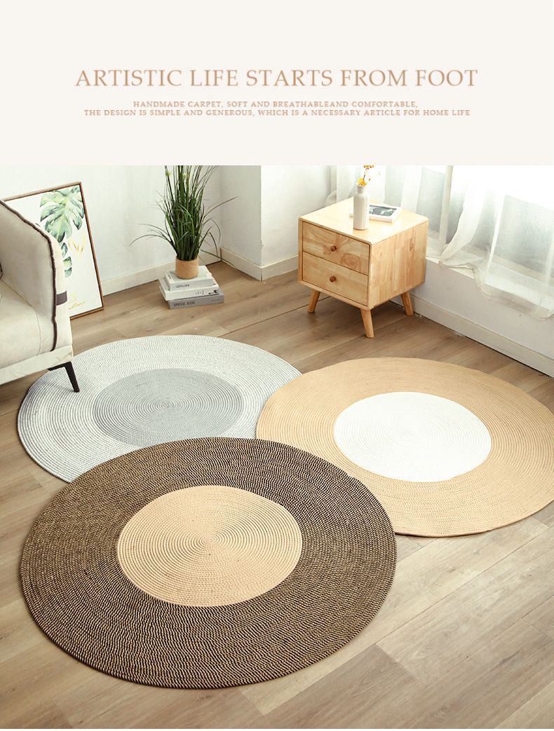 Nordic Linen Rope Rug With Tassels - Handwoven Round Floor Mat For Living Room, Tea Corner & Airbnb_voghion.com